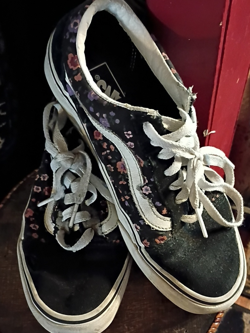 Vans Black Floral Low-Top Sneakers with White Stripe